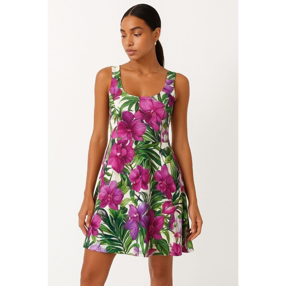 Trina Turk Floral Sleeveless Tropical Print Mini Dress Women Size Medium M